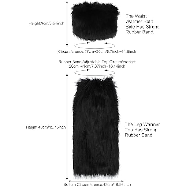 2 Par Faux Fur Mansjetter - Lange, Pussede Bevarmere for Håndledd Black