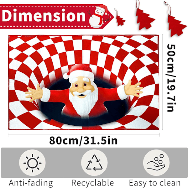 3D Jul Illusion Matta Jultomten Bottenlös Hål Optisk Illusion Area Matta 50*80CM