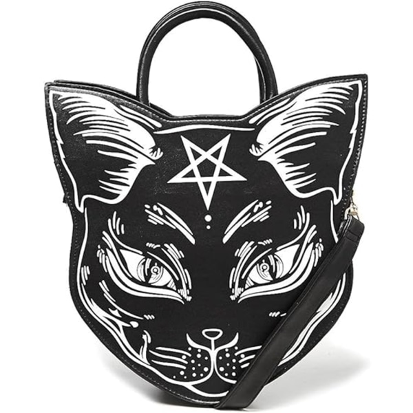 Gothic Cat handväska för kvinnor Svart katt Pentagram damväska Crossbody-väska 28*40*10CM
