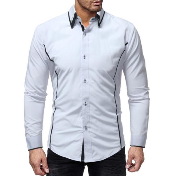 Casual Slim Fit Långärmad Skjorta för män white S