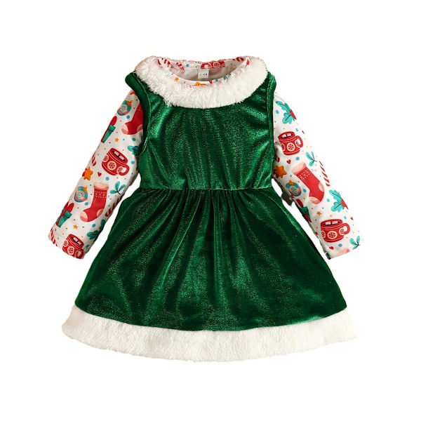 Babyflicka Julklänning Långärmad Julset Green 6-9M