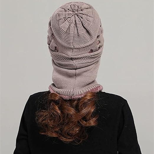 Fleeceforet Beanie-lue med Halsduk og Maske for Kvinner - Vinterlue Red