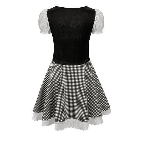 Oktoberfest-uniform til kvinder med snørebånd og ternet mønster Black M