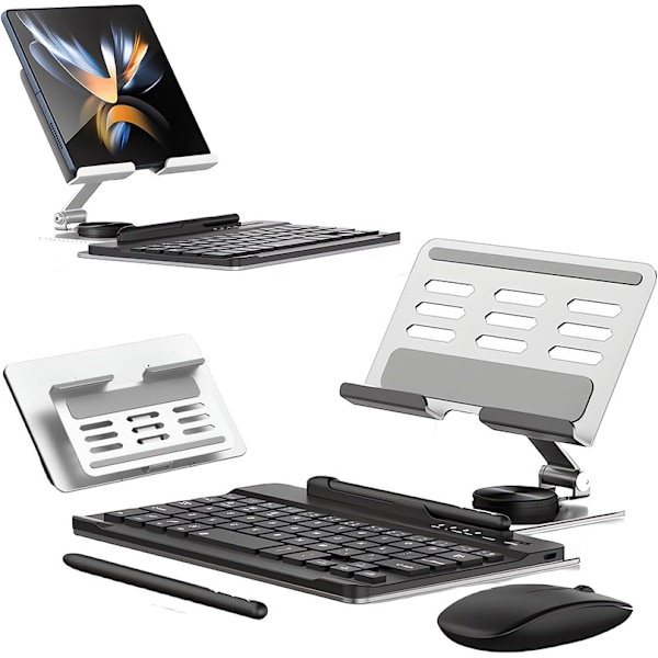 Samsung Galaxy Z Fold 6 5 4 Stativ og Tastatur Mus, Bærbart Mini Bluetooth-tastatur Silver