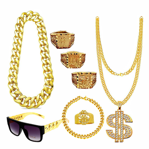 80-tals 90-tals Hip Hop Kostym Outfit Rapper Tillbehör 8PCS