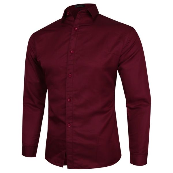 Normal passform långärmad Oxfordskjorta för män Burgundy L