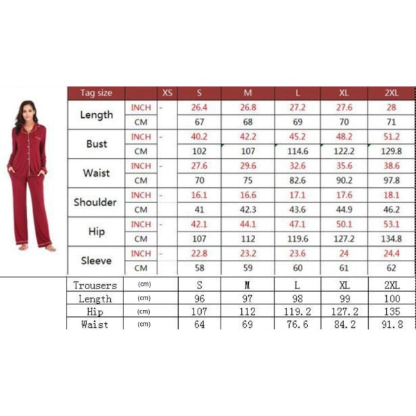 Pyjamas Set för Kvinnor, Långärmad, Knappar, Nattkläder, Bomull, Pj-Set Black M