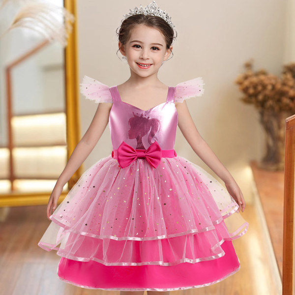 Pige Pink Kostumekjole, Børne Halloween Fødselsdag Cosplay Party Outfit 110cm