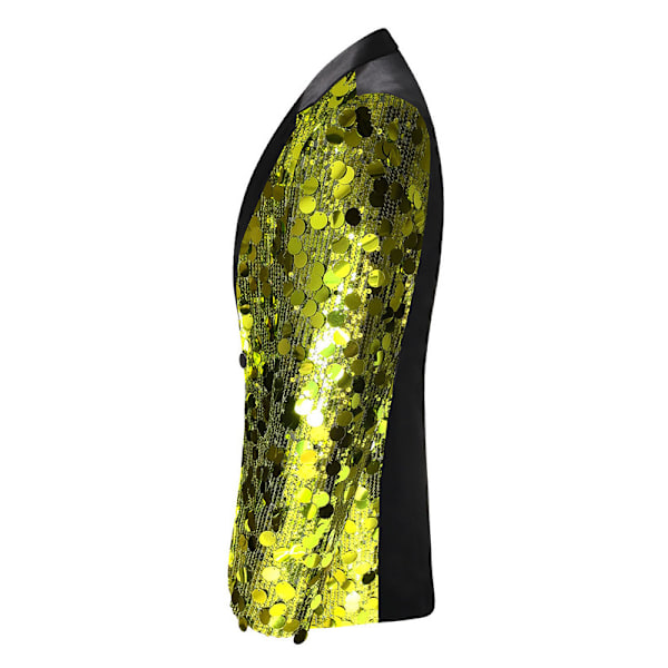Herrar Sequin Blazer Kostym En Knapp Slim Fit Sequin Jacka Yellow 44