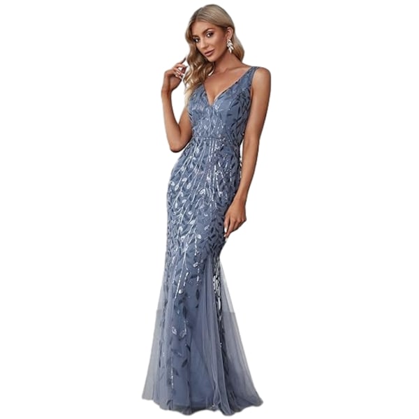 Kvinnors Sekvensdress med Dubbel V-ringning, Ärmlös, Mermaid-Silhuett, Lång Kvällsdress blue M