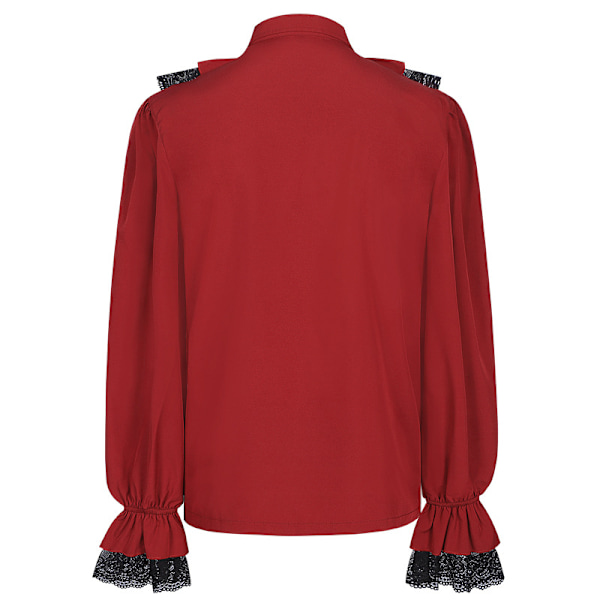 Herre Pirat Skjorte Flæse Renaissance Victorian Vampire Poet Skjorter Red S