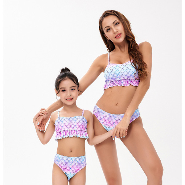 Mermaid Scale printed baddräkt 3-delad förälder-barn set M