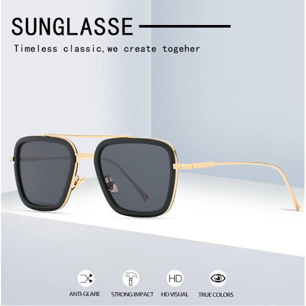 Retro Aviator Solglasögon fyrkantig metallram Style 9