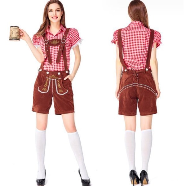 Oktoberfest Naisten Putkimiehen Haalarit Asuste Red+Brown Strap M