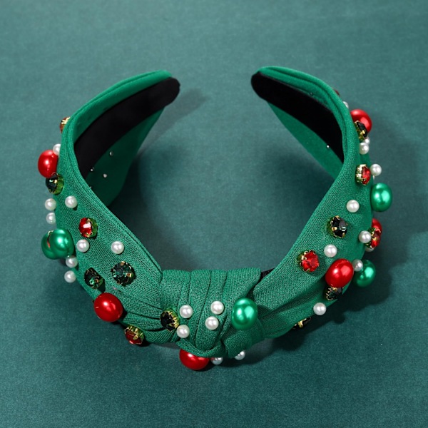 Julklappspärlknuten pannband för kvinnor Röd Grön Kristall Smyckad hårband Style 1