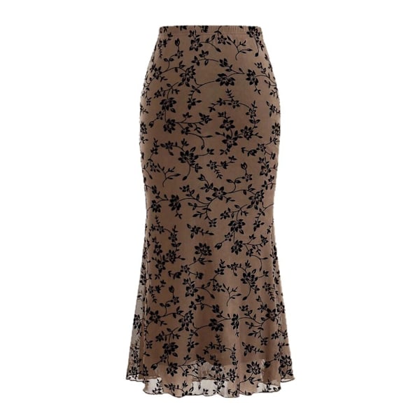 Lettuce Trim Høy Midje Mesh Fishtail Bodycon Langt Skjørt for Kvinner brown M
