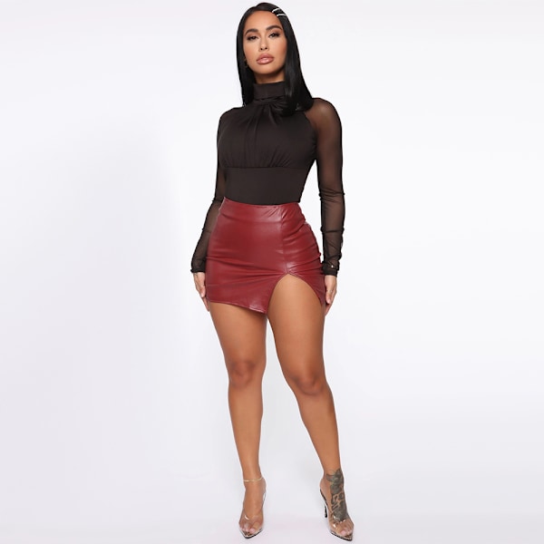 Basic, hög midja, konstläder Bodycon Mini Pencil Kjol för kvinnor red M