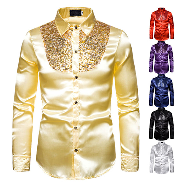 Miesten Kiiltävät Sekvenssit Disco Party Paita Gold M