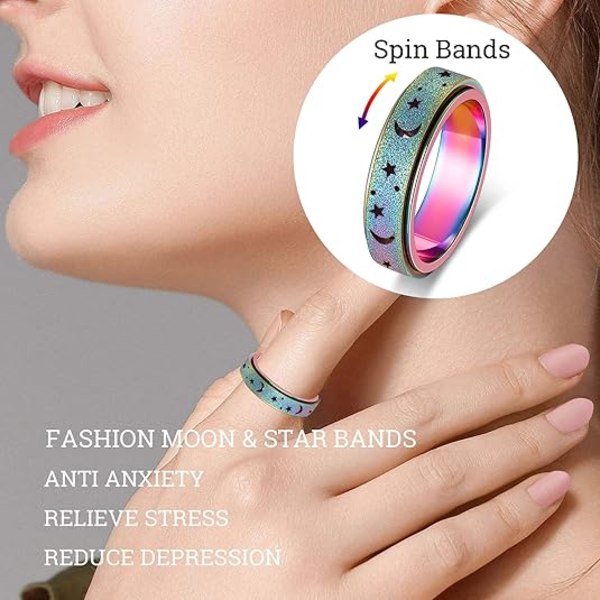 Ångest Ring för Kvinnor Män, Titan Rostfritt Stål Spinner Ring Rose Gold 9