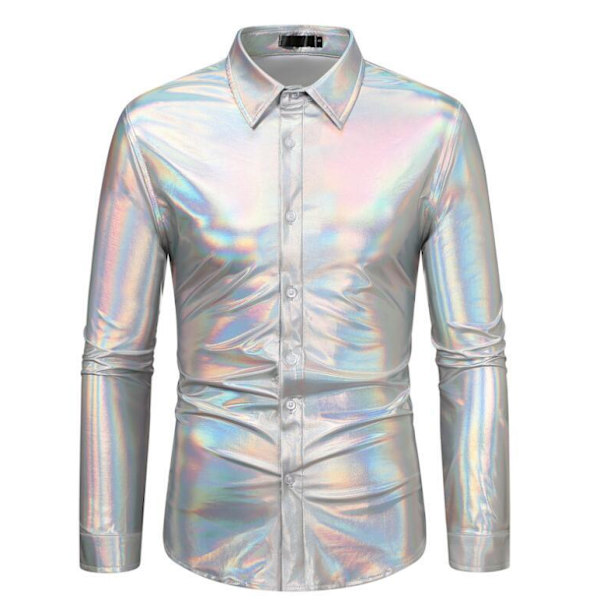 Hvit skjorte for menn med lang erme og smal passform Silver 2XL