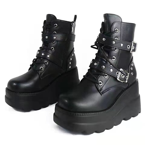 Kvinnors Platform Boots Punk Lace Up Combat Boots 41