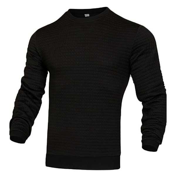 Herrar Waffle Pullover Tröja Rutiga Långärmad Rundhalsad Solid Tröja Black L