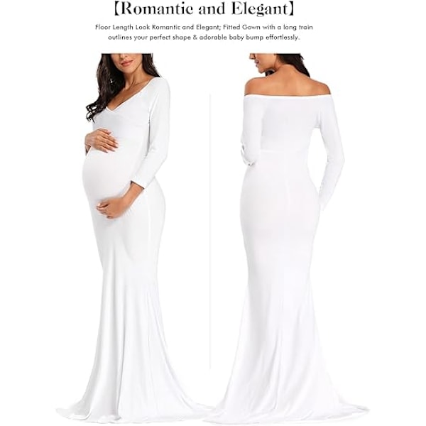 Maternitykjole til kvinder med off-shoulder og V-udskæring White M