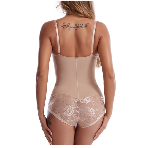 Dam One Piece Baddräkt med Korsrygg, Rynkad, V-ringning och Utskurna Detaljer Skin 2XL