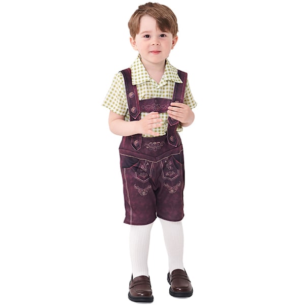 Barn Oktoberfestdräkt Pojkar Bayeriska Lederhosen Dräkt Green M