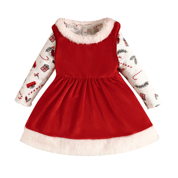 Babyflicka Julklänning Långärmad Julset Red 12-18M