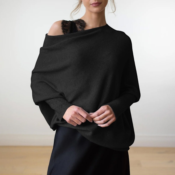 Dame Batwing Oversized Gensere Asymmetrisk Off Shoulder Båthals Wrap Tunika Topper Brown S