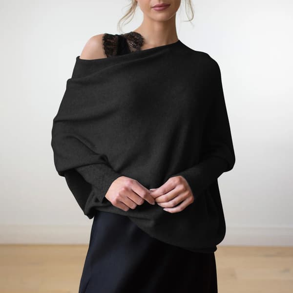 Dame Batwing Oversized Trøjer Assymetrisk Off Shoulder Båd Hals Wrap Tunika Toppe Blue XL