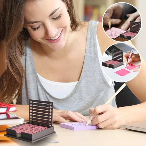 Sticky Note Holder med Stencil, Sticky Note Dispenser Kompatibel med Post-It Note Black