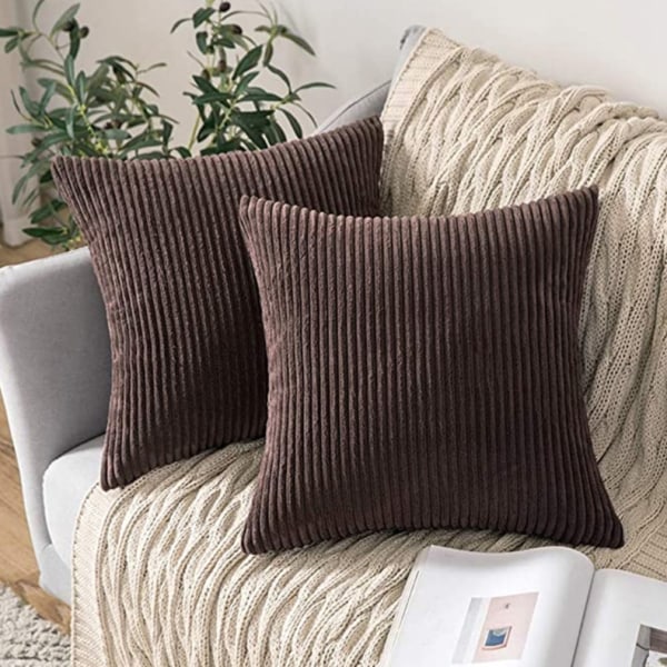 2 stk Fløyelsputetrekk, Ensfarget Stripete Putetrekk (45*45cm) Brown