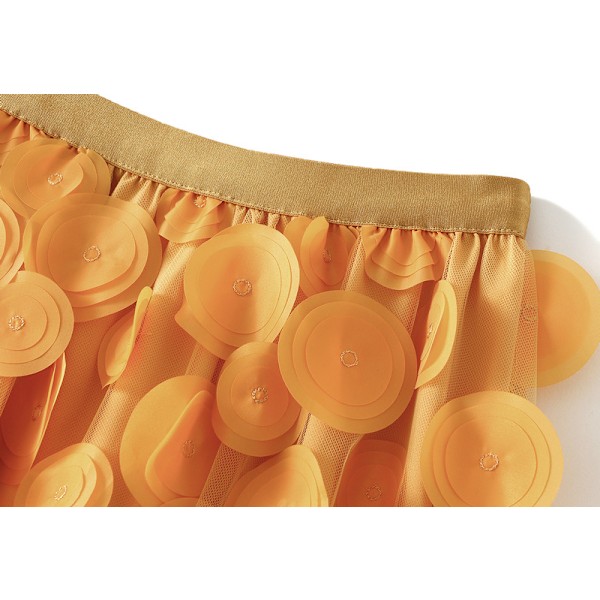 Dame Tyll Midi Skjørt 3D Polkadot Mesh Skjørt A-Linje Yellow