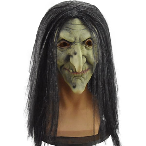 Gammal kvinna häxmask Halloween skräck cosplay kostym