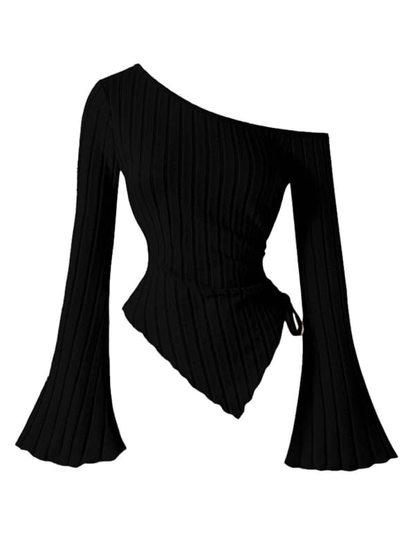 Långärmad topp för damer, off shoulder, asymmetrisk black 2XL