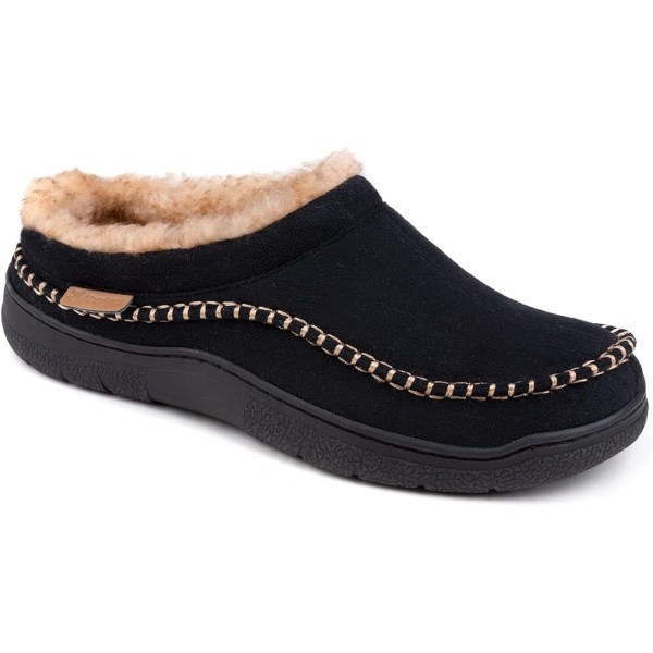 Slip On Moccasin-tofflor för män, inomhus/utomhus varma luddiga bekväma husskor Black 11-12