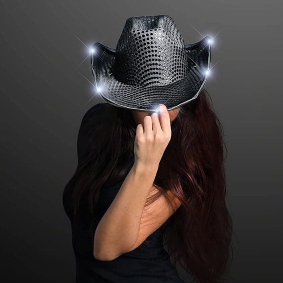 Sequin LED Lysende Cowboyhatt for Kvinner Black