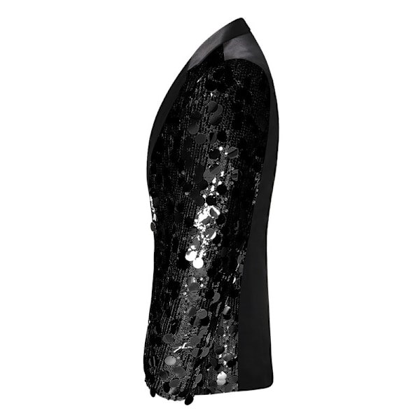 Herrar Sequin Blazer Kostym En Knapp Slim Fit Sequin Jacka Black 42