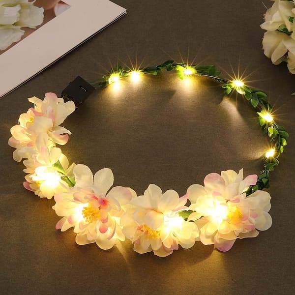 LED Blomsterkrans Hodebånd Lys Opp Blomsterkrans 56CM