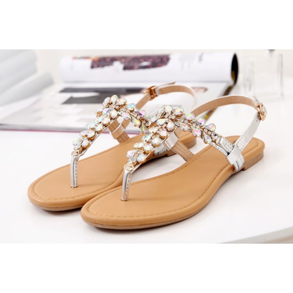 Rhinestone Sandaler til Kvinder - Flade Sandaler Flip Flop 37