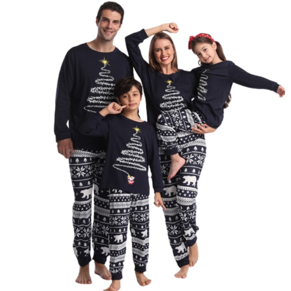 Julepyjamas til familien, matchende julepyjamas sæt til familien Blue Mom 2XL