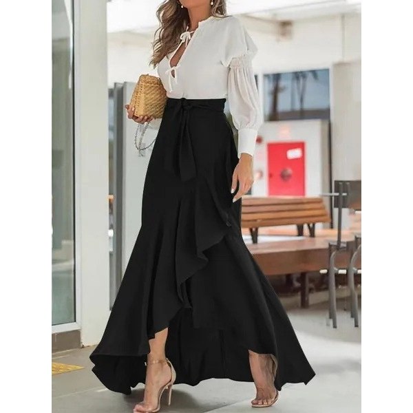 Dam Casual Rutig Sjöjungfru Maxi Kjol Yellow M