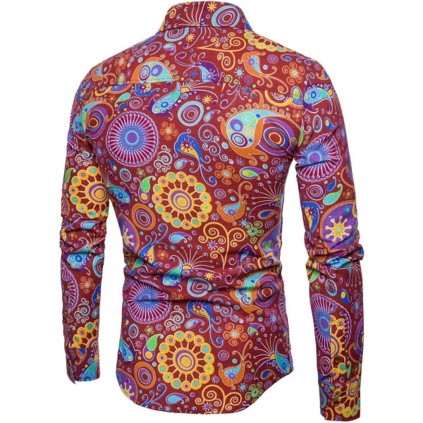 Disco linneskjortor för män 70-tal Casual Paisley-tröjor Blommig vintage långärmad skjorta CS57 L