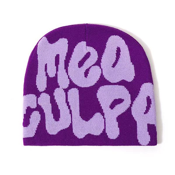 Dame Grafisk Beanie Skull Hat MEA Culpa Y2K Strikket Beanie Varmt Vinterhat Black White