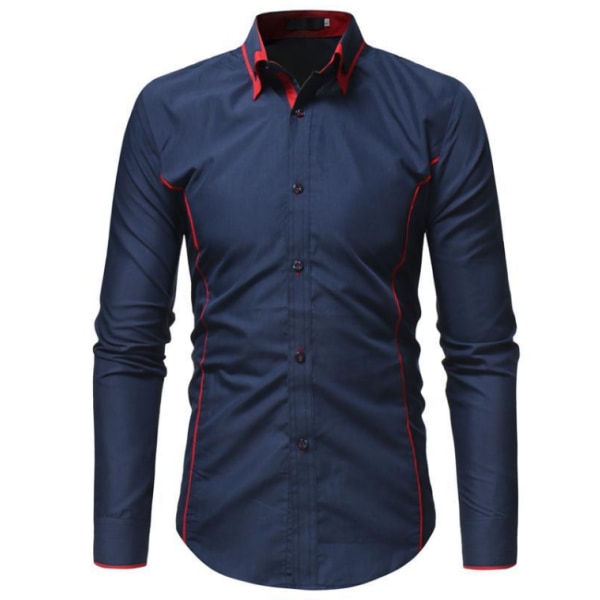 Casual Slim Fit Långärmad Skjorta för män navy blue S