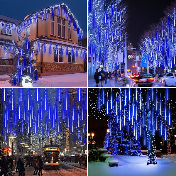 Regn Drops Lys, LED Meteorskur Lys 8 Rør Blue