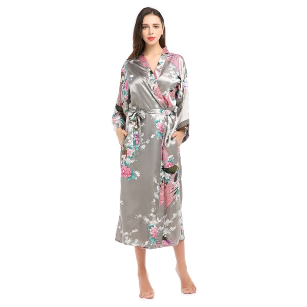 Kvinnors långblommiga satinrockar imiterade silke nattkläder color2 XL