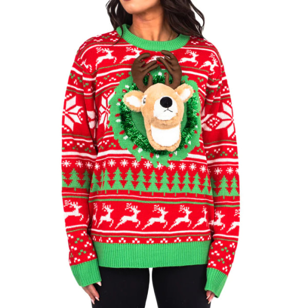 3D Röd och Grön Vuxen Jumper Fula Julkläder Moose XL